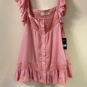 Lucky Brand Pink Ruffled Bib Collar Blouse